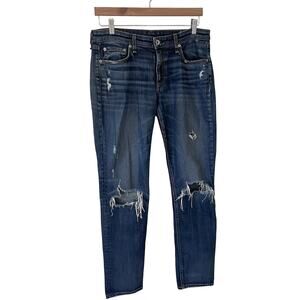 Rag & Bone Women’s Dre Slim Boyfriend Jeans Size 27 Distressed Ripped Knees Blue
